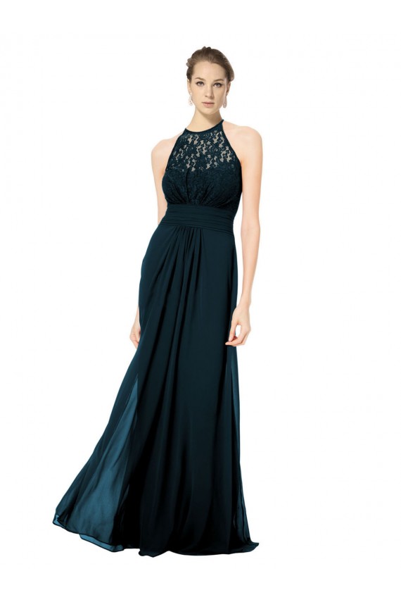 Lace Halter Bodice Long Chiffon Bridesmaid Dress Brisbane