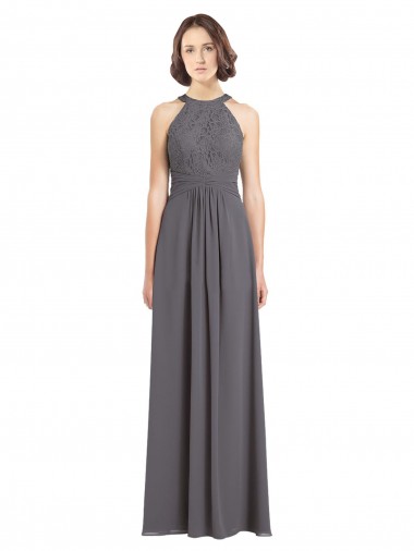 Long Chiffon Bridesmaid Dress with Corded Lace Bodice Brisbane