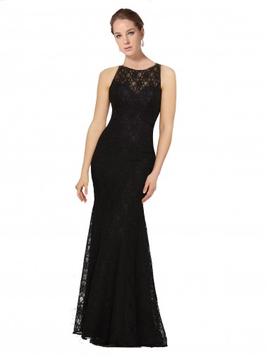 Fitted Lace Bridesmaids Dress with Jewel Neckline and Open Back Brisbane
