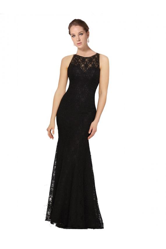 Fitted Lace Bridesmaids Dress with Jewel Neckline and Open Back Brisbane