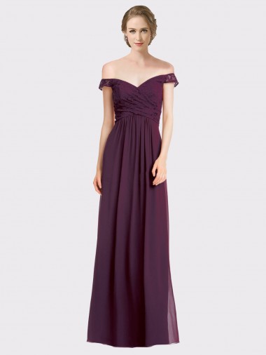 Sweetheart Long Bridesmaid Dress with Off the Shoulder Cap Sleeve Lace Bodice Brisbane