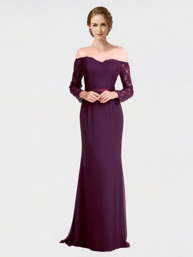 Full Length Long Bridesmaid Dress with Lace Off The Shoulder Bodice Brisbane