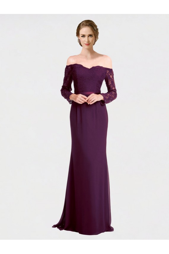 Full Length Long Bridesmaid Dress with Lace Off The Shoulder Bodice Brisbane