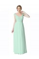 Long Chiffon Bridesmaid Dress with Corded Lace V-Neck Bodice Brisbane