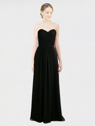 Long Strapless Lace Bodice Bridesmaid Dress with Sweetheart Neckline and Criss-Cross Pleats Brisbane