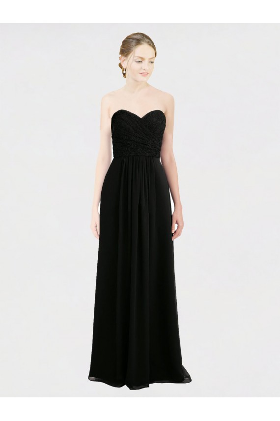 Long Strapless Lace Bodice Bridesmaid Dress with Sweetheart Neckline and Criss-Cross Pleats Brisbane