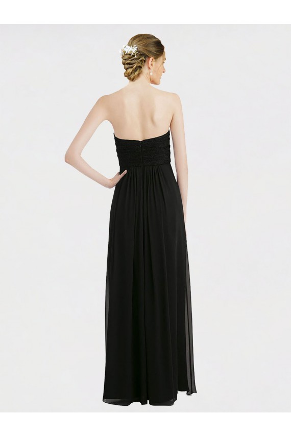 Long Strapless Lace Bodice Bridesmaid Dress with Sweetheart Neckline and Criss-Cross Pleats Brisbane