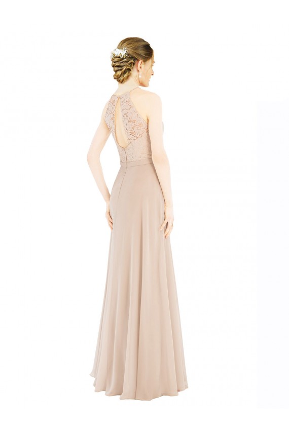 High Halter Neck Illusion Lace Bridesmaid Dress / Prom Dress with Chiffon Skirt and Keyhole Back Brisbane