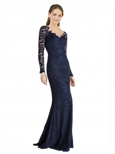 Illusion Long Sleeves Lace Bridesmaid Dress / Prom Dress with Sheer Keyhole Back Brisbane