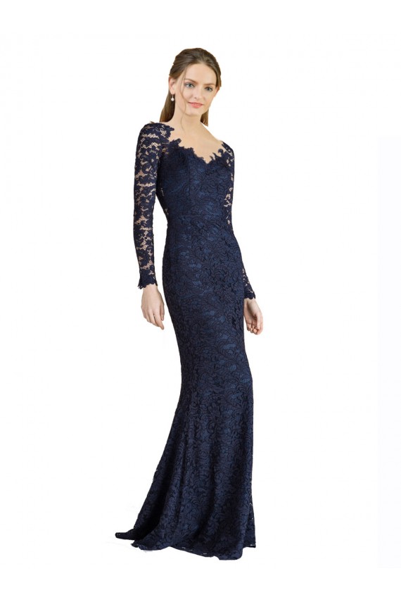 Illusion Long Sleeves Lace Bridesmaid Dress / Prom Dress with Sheer Keyhole Back Brisbane