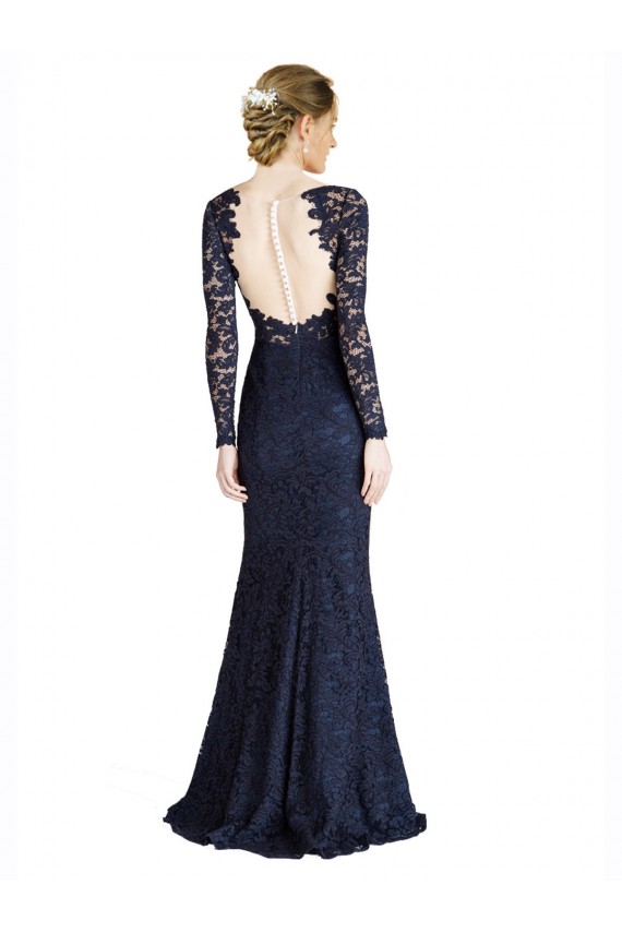 Illusion Long Sleeves Lace Bridesmaid Dress / Prom Dress with Sheer Keyhole Back Brisbane