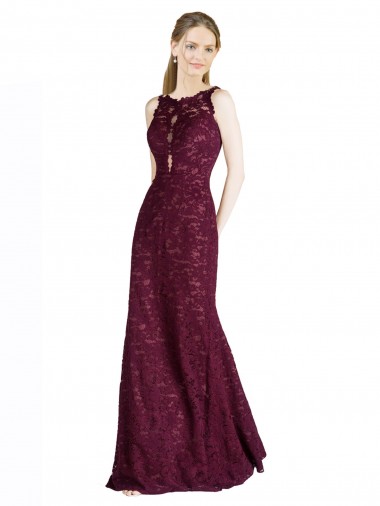 Long Lace Bridesmaid Dress / Prom Dress with Peekaboo Bodice and Keyhole Back Brisbane