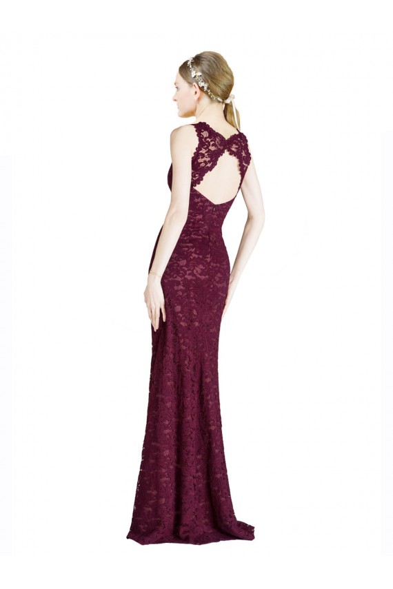 Long Lace Bridesmaid Dress / Prom Dress with Peekaboo Bodice and Keyhole Back Brisbane