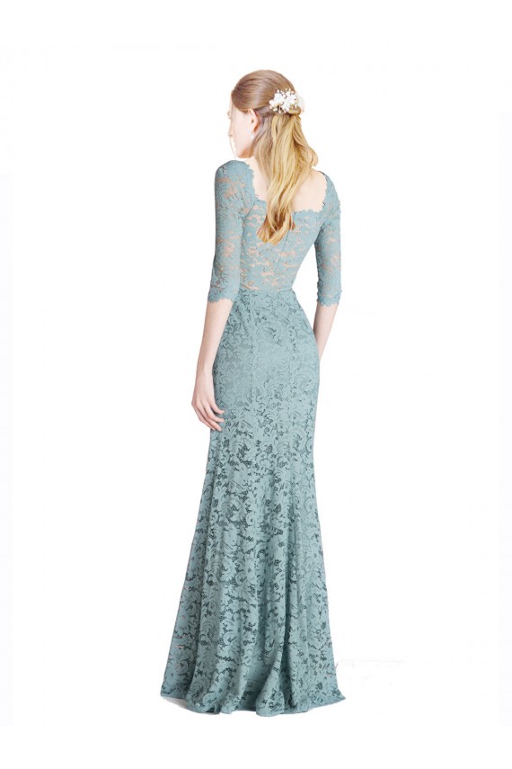 Half Sleeves Pleated Lace Bridesmaid Dress / Prom Dress with Wrap-Around Portrait Neckline Brisbane