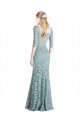 Half Sleeves Pleated Lace Bridesmaid Dress / Prom Dress with Wrap-Around Portrait Neckline Brisbane
