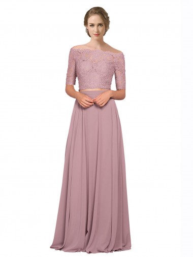 Off the Shoulder Lace Crop Top A-Line Chiffon Bridesmaid Dress / Prom Dress Brisbane