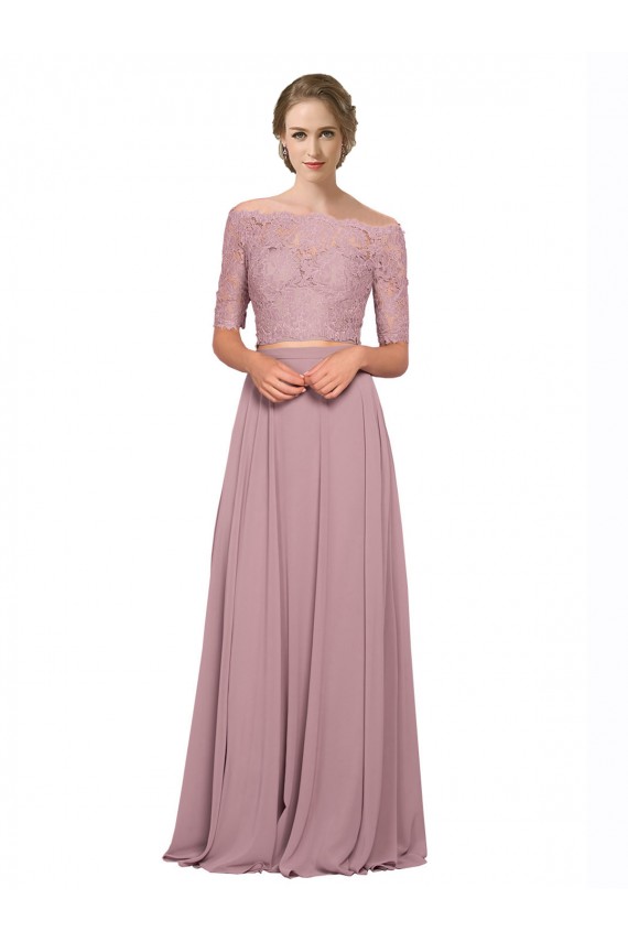 Off the Shoulder Lace Crop Top A-Line Chiffon Bridesmaid Dress / Prom Dress Brisbane