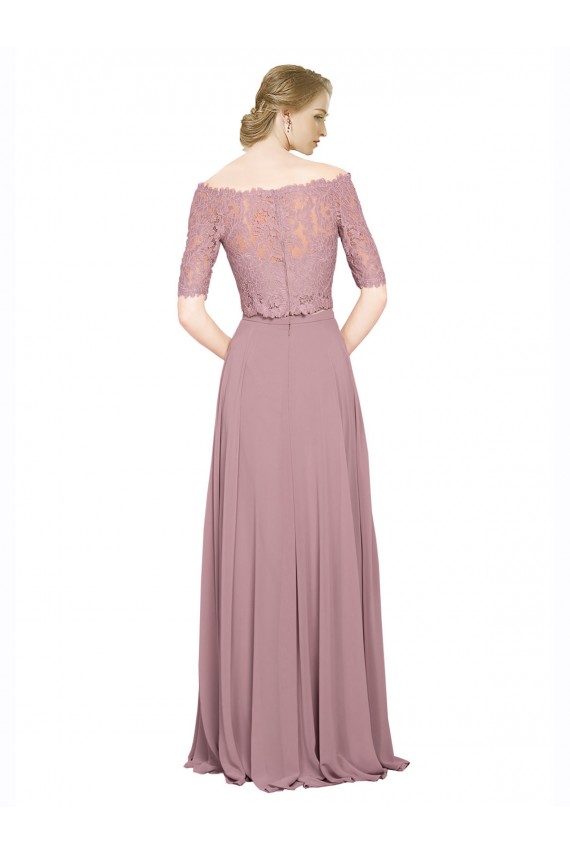 Off the Shoulder Lace Crop Top A-Line Chiffon Bridesmaid Dress / Prom Dress Brisbane