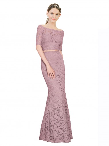 Short Sleeves Crop Top Mermaid Lace Bridesmaid Dress / Prom Dress Brisbane