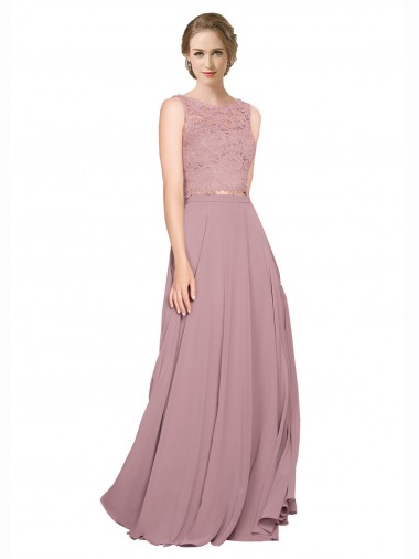 Long A-Line Chiffon Bridesmaid Dress / Prom Dress with Sleeveless Lace Crop Top Brisbane