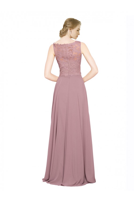 Long A-Line Chiffon Bridesmaid Dress / Prom Dress with Sleeveless Lace Crop Top Brisbane