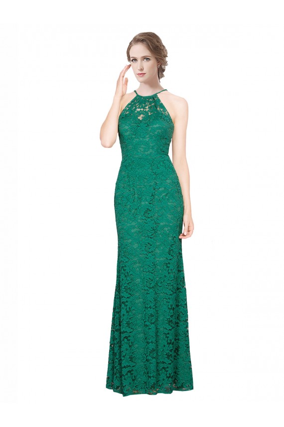 High Illusion Halter Neck Long Lace Bridesmaid Dress / Prom Dress Brisbane