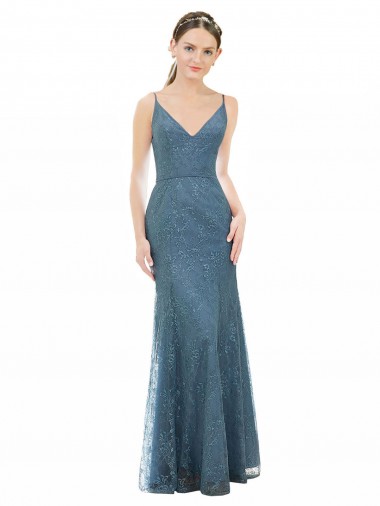 Deep V-Neck All Over Chantilly Lace Bridesmaid Dress with Criss Cross Open Back Brisbane