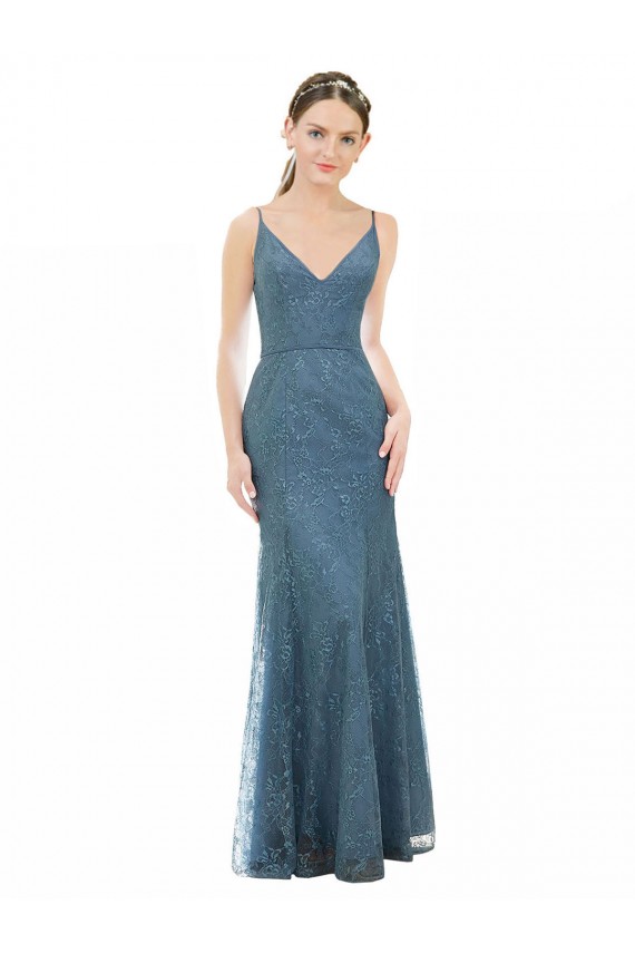 Deep V-Neck All Over Chantilly Lace Bridesmaid Dress with Criss Cross Open Back Brisbane