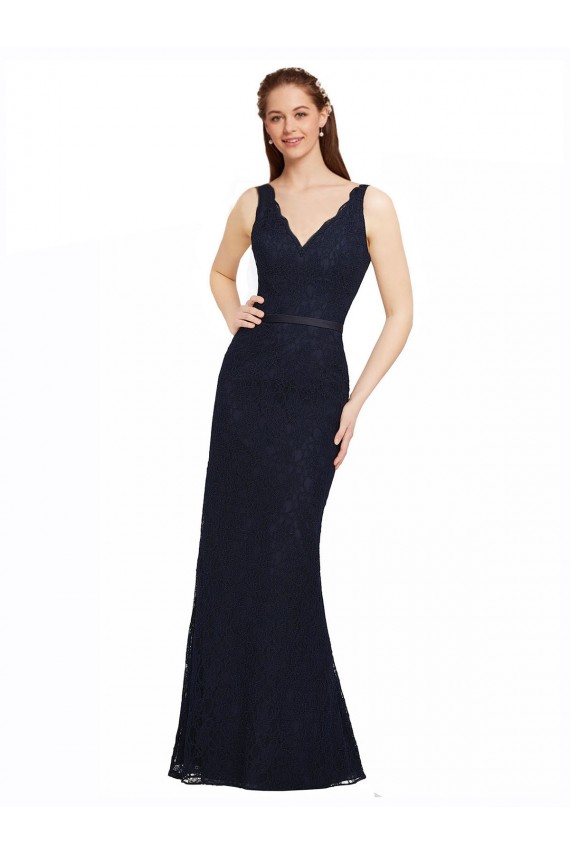 Lace Bridesmaid Dress with Satin Waistband and Open Back Brisbane