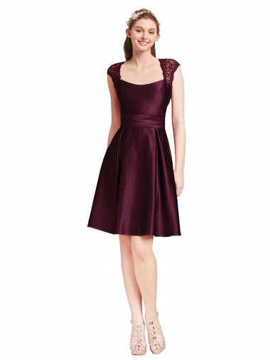 Short Knee Length Lace Cocktail Bridesmaid Dress with Square Neck Brisbane