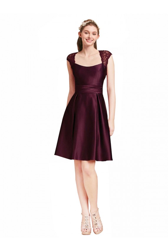 Short Knee Length Lace Cocktail Bridesmaid Dress with Square Neck Brisbane