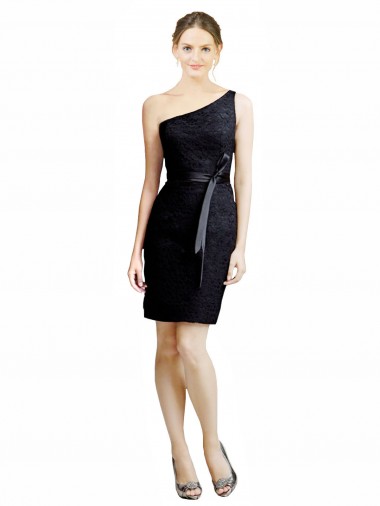 One Shoulder Short Lace Cocktail Bridesmaid Dress with Satin Waistband Brisbane