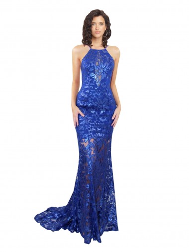 High Neck Long Open Back Lace Bridesmaid Dress / Prom Dress with Train Brisbane