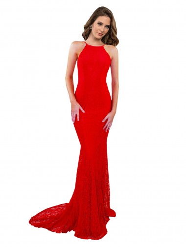 High Neck Long Formal Lace Bridesmaid Dress / Prom Dress with Open Back Straps Brisbane