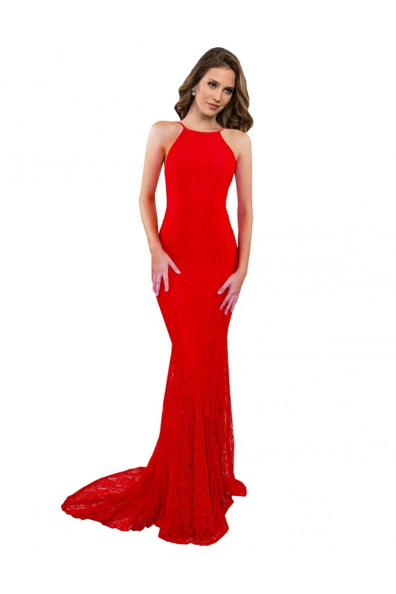 High Neck Long Formal Lace Bridesmaid Dress / Prom Dress with Open Back Straps Brisbane