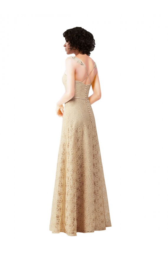 Lace A-Line Long Bridesmaids Dress with Satin Waistband Brisbane