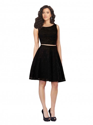 Two Piece Short Lace Cocktail Bridesmaid Dress with Jewel Neckline Brisbane