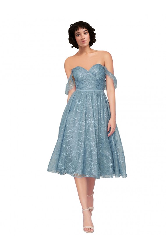 Off the Shoulder Sweetheart Chantilly Lace Midi Length Cocktail Bridesmaid Dress Brisbane