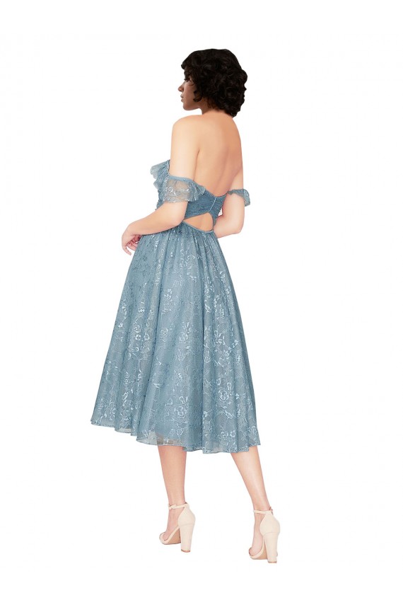 Off the Shoulder Sweetheart Chantilly Lace Midi Length Cocktail Bridesmaid Dress Brisbane