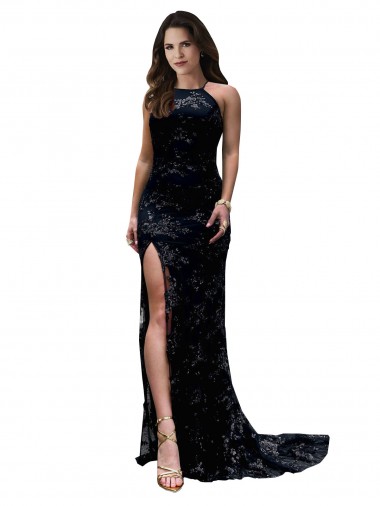Formal High Neckline Lace Open Back Bridesmaid Dress / Prom Dress with High Slit Brisbane
