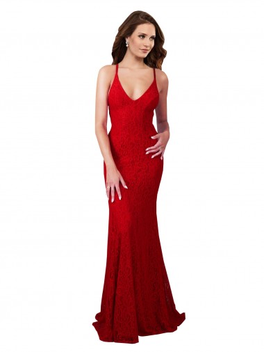 Low Back V-Neckline Floor Length Formal Lace Bridesmaid Dress / Prom Dress Brisbane