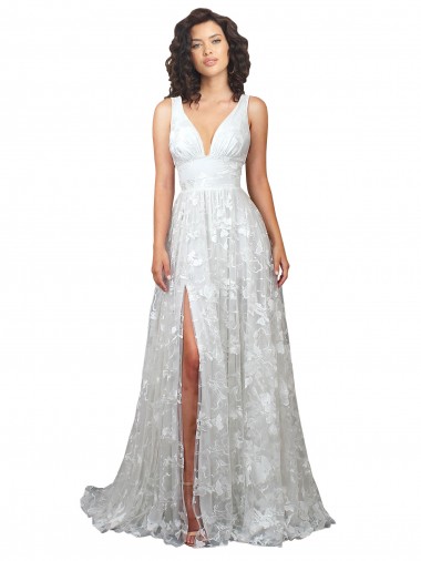 Plunging V-Neckline Wedding Dress with Slit Brisbane