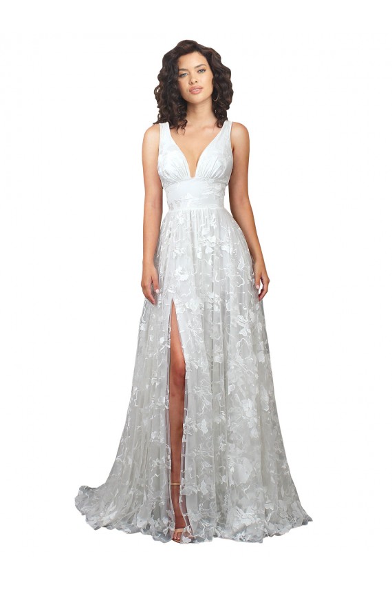 Plunging V-Neckline Wedding Dress with Slit Brisbane