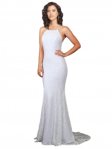 High Neck Backless Lace Wedding Dress with Plunging Low Back Brisbane