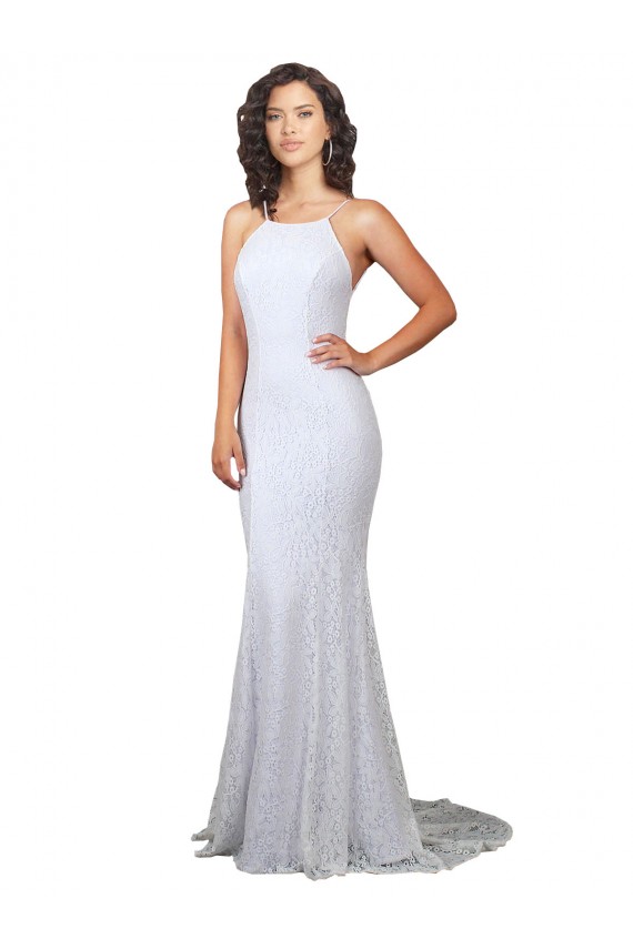 High Neck Backless Lace Wedding Dress with Plunging Low Back Brisbane