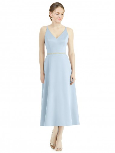 Short Tea Length V-Neck Satin Bridesmaid Dress Brisbane