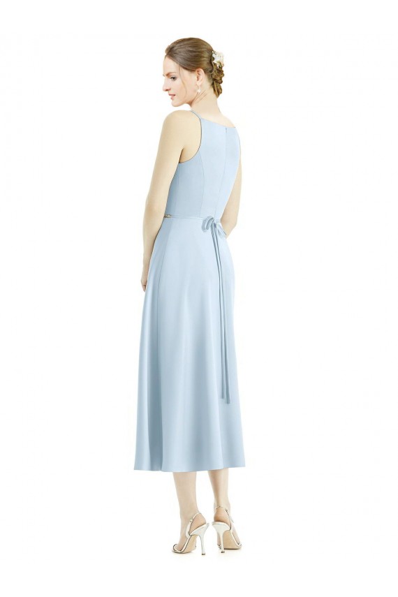 Short Tea Length V-Neck Satin Bridesmaid Dress Brisbane