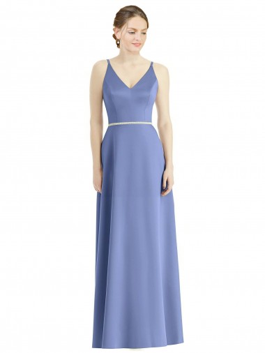 Long Floor Length V-Neck Satin Bridesmaid Dress with Spaghetti Straps Brisbane