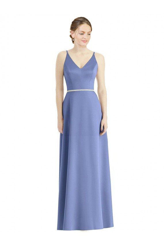 Long Floor Length V-Neck Satin Bridesmaid Dress with Spaghetti Straps Brisbane