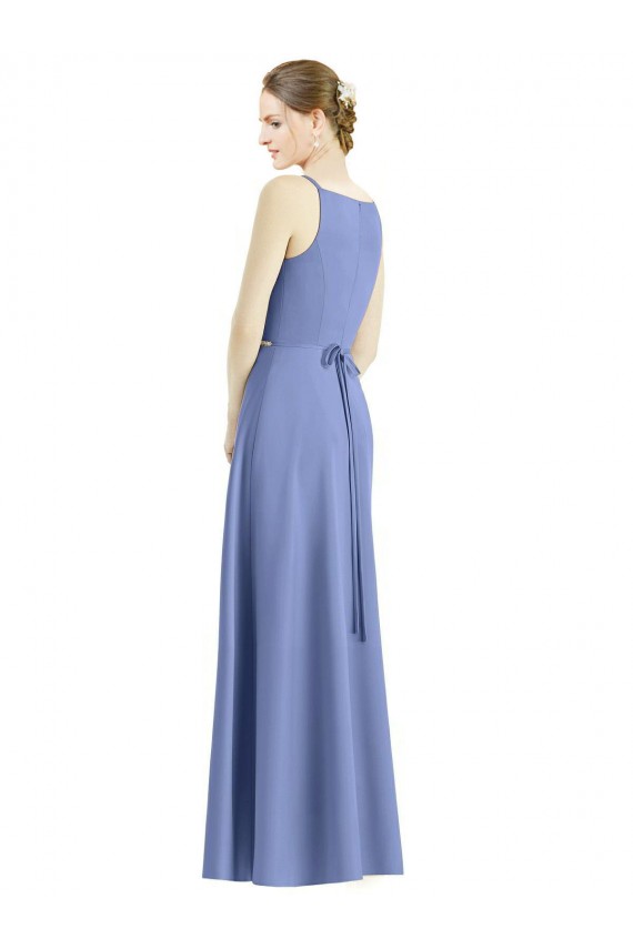 Long Floor Length V-Neck Satin Bridesmaid Dress with Spaghetti Straps Brisbane